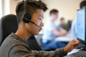 jeune homme qui passe son examen théorique du permis de conduire